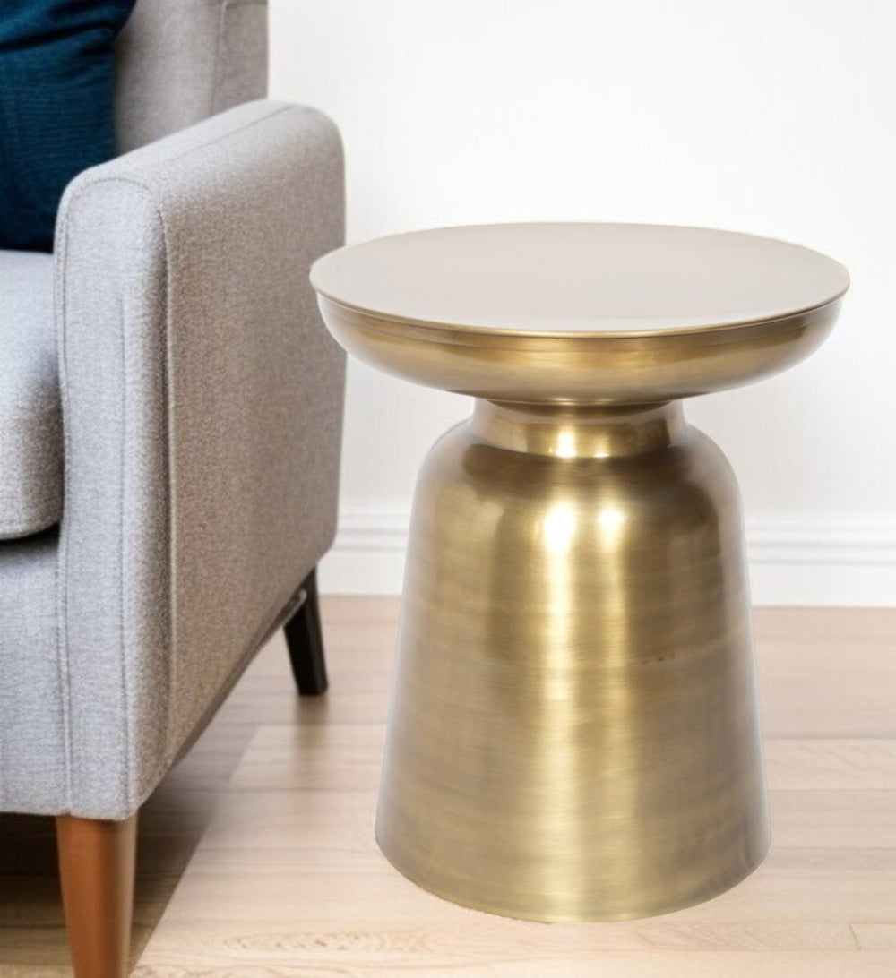 HomeRoots 19" Gold Iron Round End Table - Modern Drum Design for Stylish Small Space, Versatile Accent Piece 517827