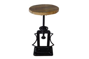 Homeroots 27" Natural And Black Iron Backless Adjustable Height Bar Chair   517841