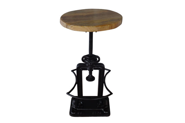 Homeroots 27" Natural And Black Iron Backless Adjustable Height Bar Chair   517841