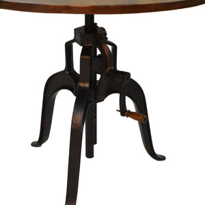 Homeroots Adjustable Height Brown And Black Solid Wood And Iron Pedestal Base Round Top Dining Table   517843