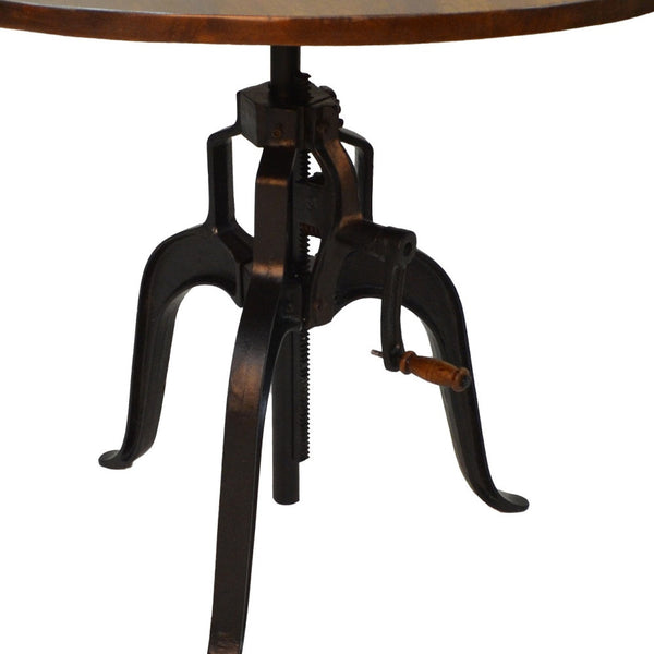 Homeroots Adjustable Height Brown And Black Solid Wood And Iron Pedestal Base Round Top Dining Table   517843