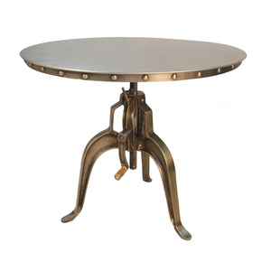 Homeroots Adjustable Height Antiqued Nickel Three Leg Base Round Top Dining Table   517844