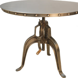 Homeroots Adjustable Height Antiqued Nickel Three Leg Base Round Top Dining Table   517844