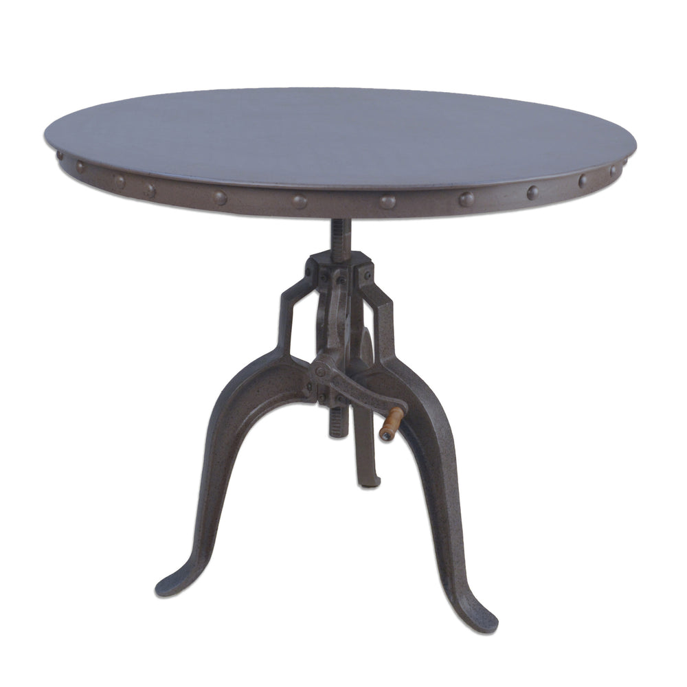Homeroots 36" Industrial Gray Adjustable Crank Round Top Dining Table.   517845