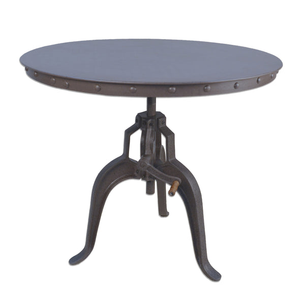 Homeroots 36" Industrial Gray Adjustable Crank Round Top Dining Table.   517845