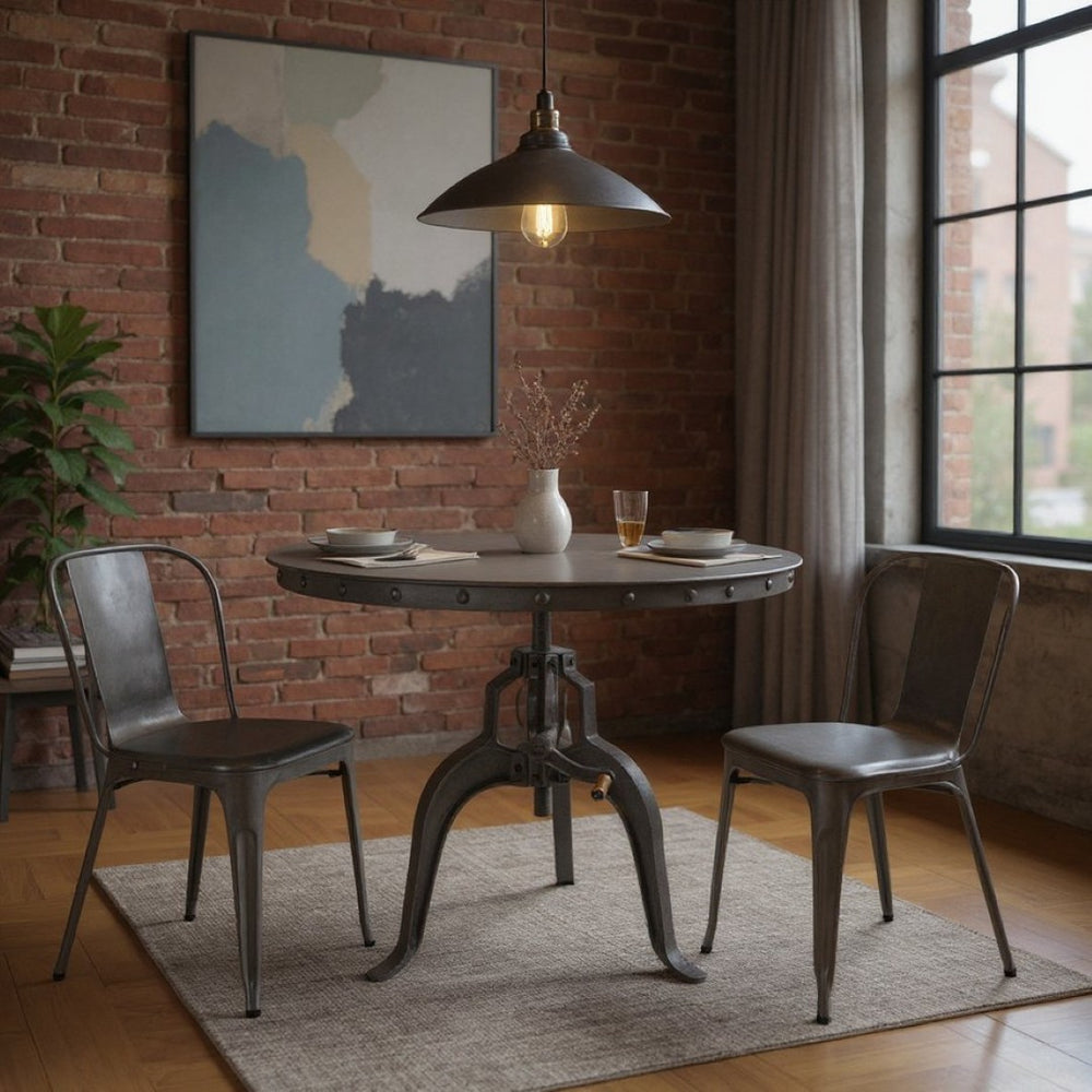 HomeRoots 36" Industrial Gray Adjustable Crank Round Dining Table - Versatile Height, Perfect for Small Spaces! 517845