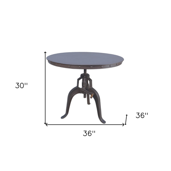 Homeroots 36" Industrial Gray Adjustable Crank Round Top Dining Table.   517845