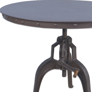 Homeroots 36" Industrial Gray Adjustable Crank Round Top Dining Table.   517845