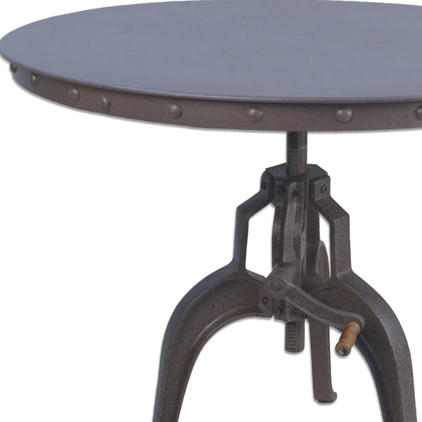 Homeroots 36" Industrial Gray Adjustable Crank Round Top Dining Table.   517845