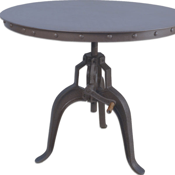 Homeroots 36" Industrial Gray Adjustable Crank Round Top Dining Table.   517845