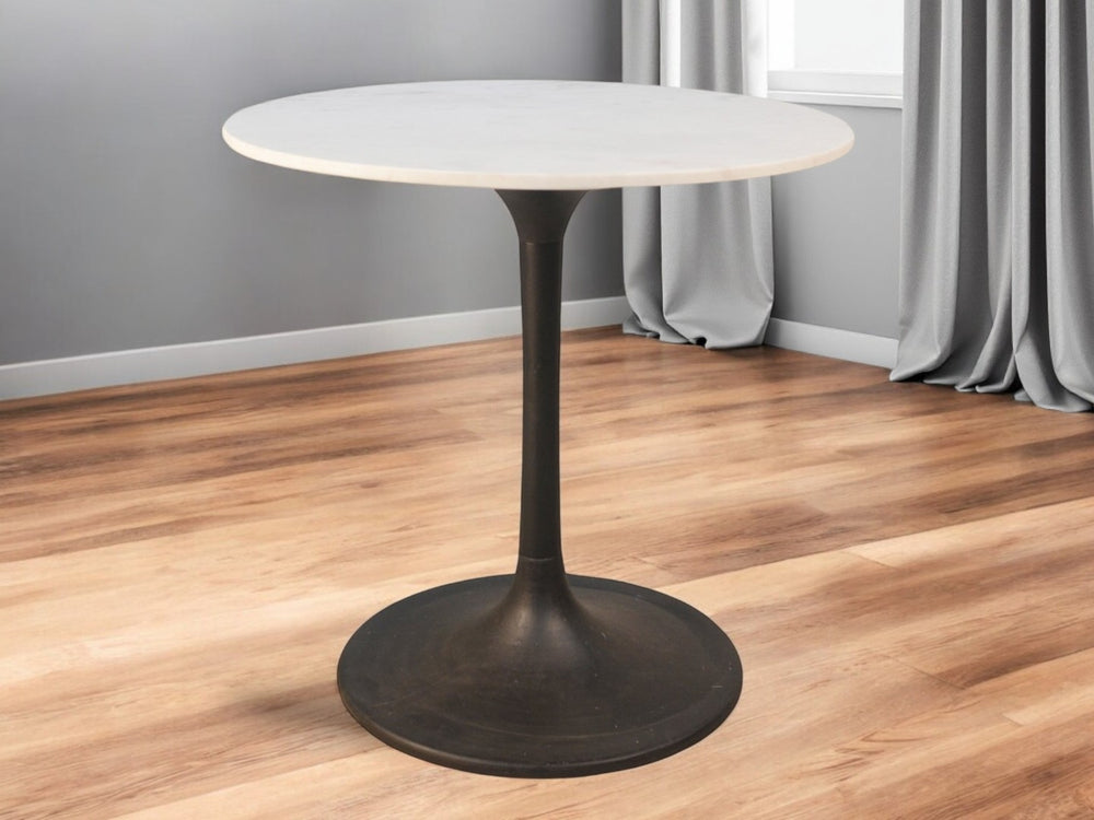 HomeRoots 30" Elegant Two-Tone Marble and Iron Pedestal Dining Table - Perfect for Small Spaces and Intimate Meals 517847
