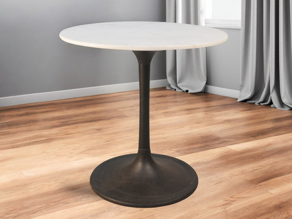 HomeRoots 30" Elegant Two-Tone Marble and Iron Pedestal Dining Table - Perfect for Small Spaces and Intimate Meals 517847