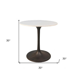 HomeRoots 30" Elegant Two-Tone Marble and Iron Pedestal Dining Table - Perfect for Small Spaces and Intimate Meals 517847