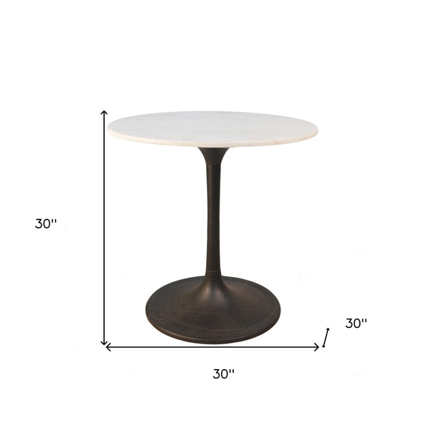 HomeRoots 30" Elegant Two-Tone Marble and Iron Pedestal Dining Table - Perfect for Small Spaces and Intimate Meals 517847