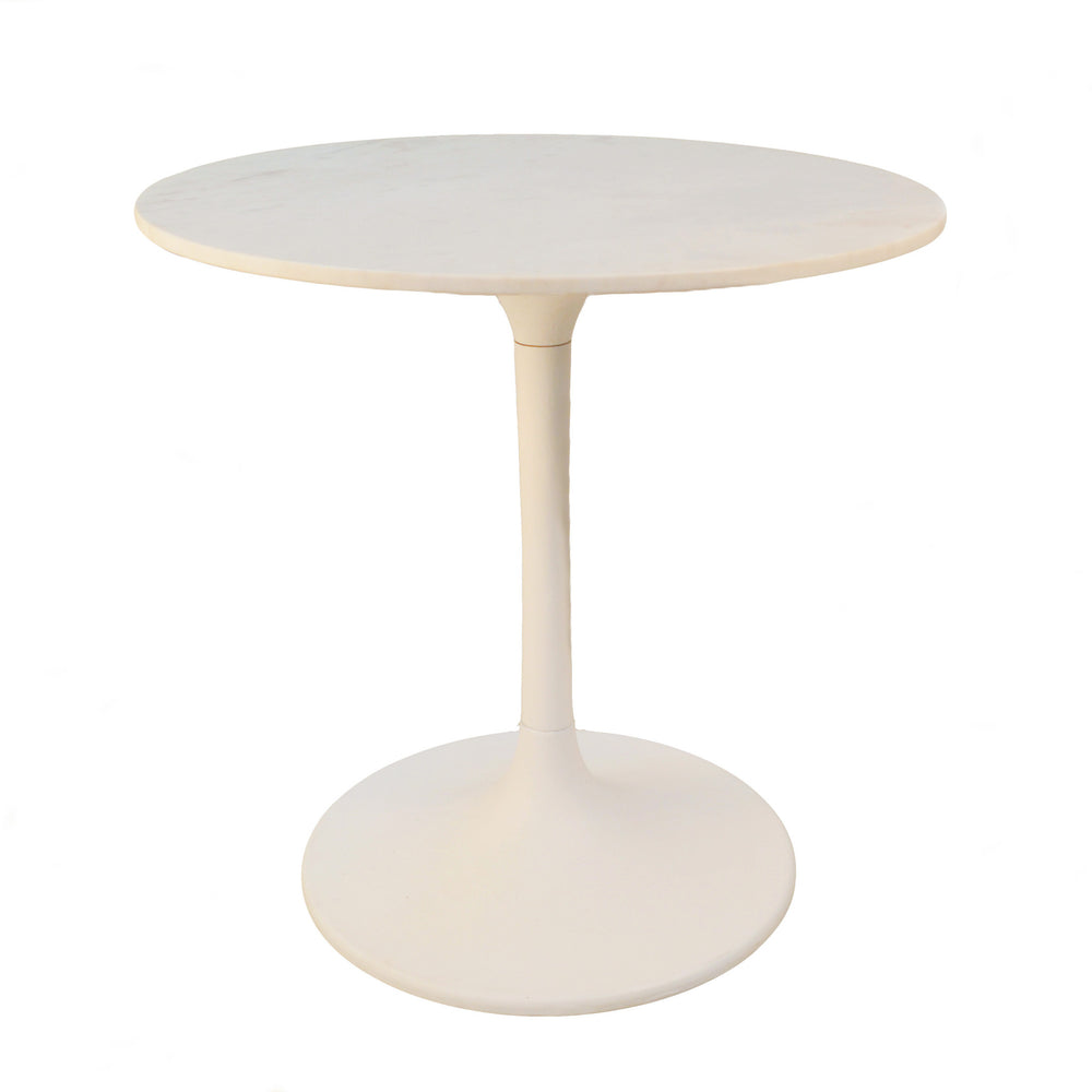 Homeroots 30" White Rounded Marble And Iron Pedestal Base Dining Table   517848