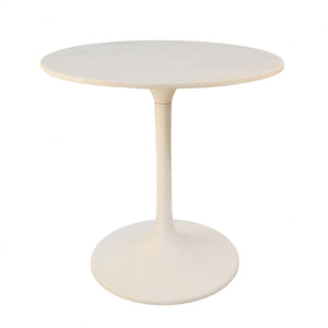 Homeroots 30" White Rounded Marble And Iron Pedestal Base Dining Table   517848