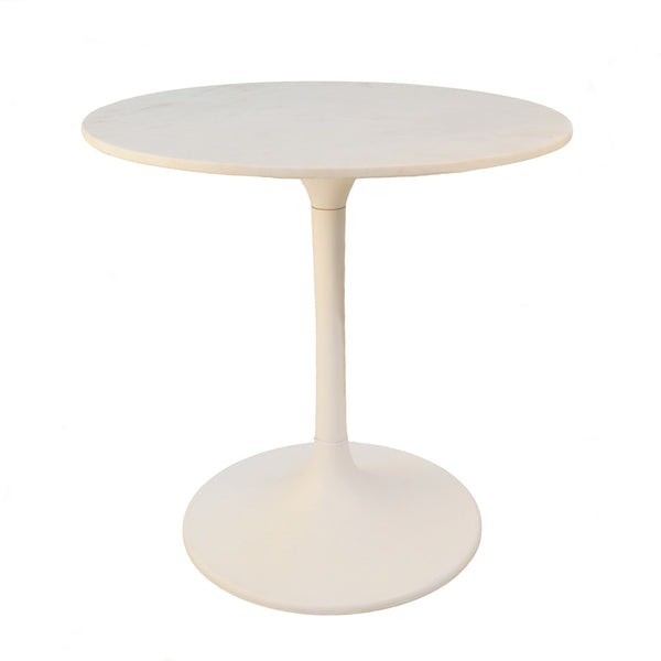 Homeroots 30" White Rounded Marble And Iron Pedestal Base Dining Table   517848