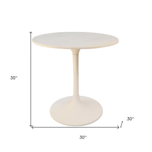 Homeroots 30" White Rounded Marble And Iron Pedestal Base Dining Table   517848