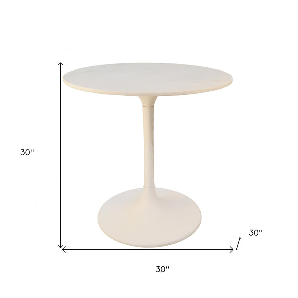 Homeroots 30" White Rounded Marble And Iron Pedestal Base Dining Table   517848
