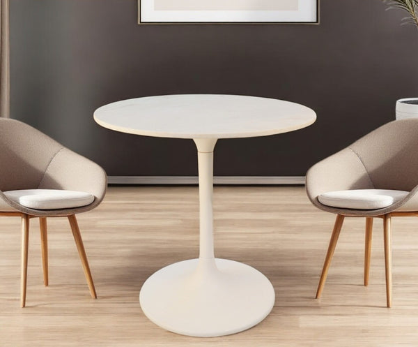 HomeRoots 30" Elegant White Marble Pedestal Dining Table - Chic Iron Base for Small Spaces & Modern Style 517848