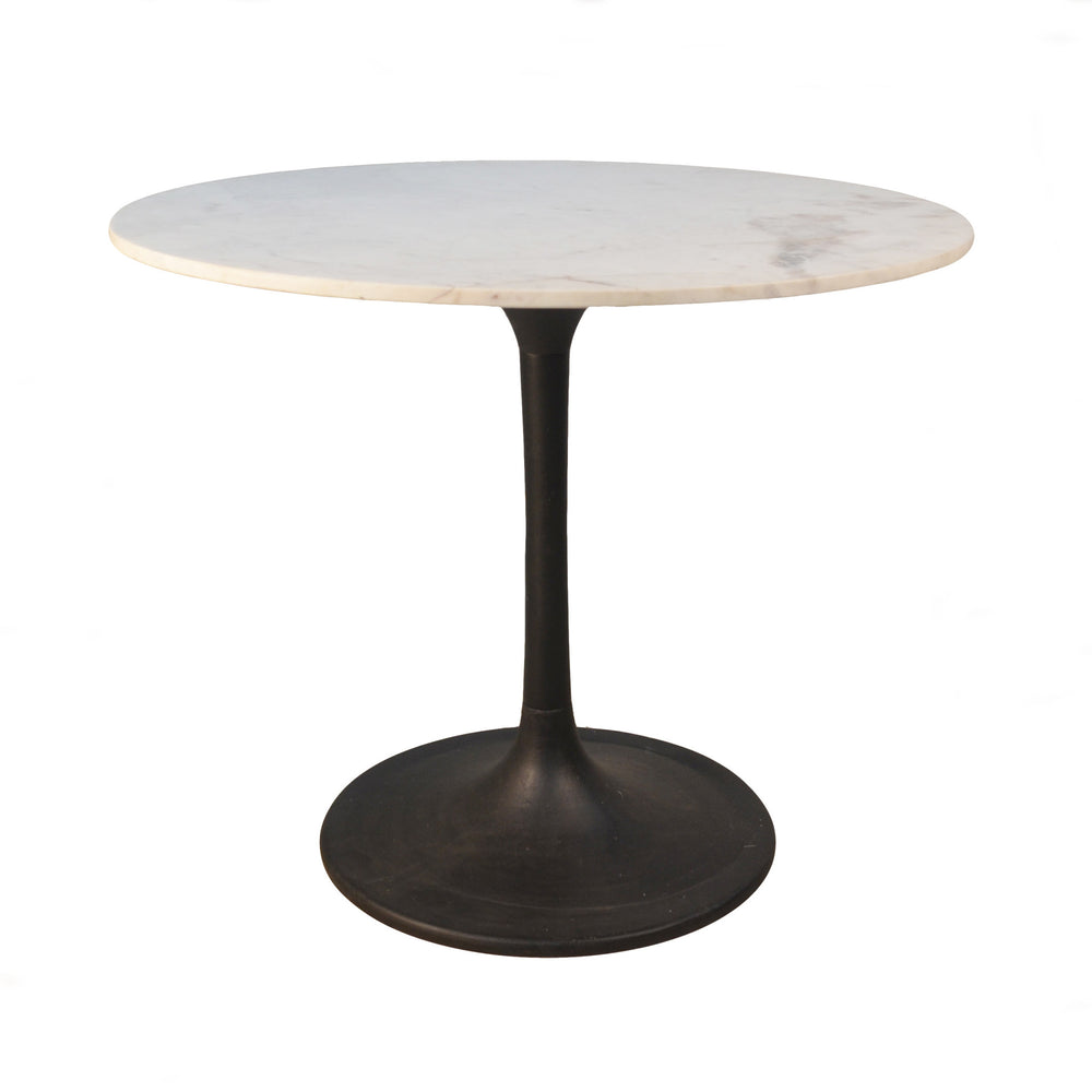 Homeroots 36" White And Black Rounded Marble And Iron Pedestal Base Dining Table   517849