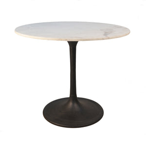 Homeroots 36" White And Black Rounded Marble And Iron Pedestal Base Dining Table   517849