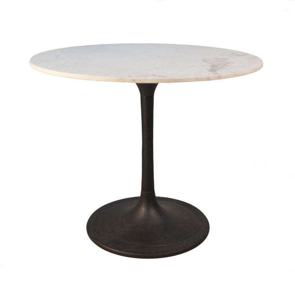 Homeroots 36" White And Black Rounded Marble And Iron Pedestal Base Dining Table   517849