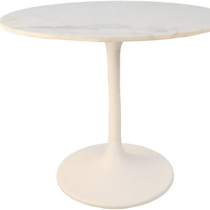 Homeroots 36" White Rounded Marble And Iron Pedestal Base Dining Table   517850