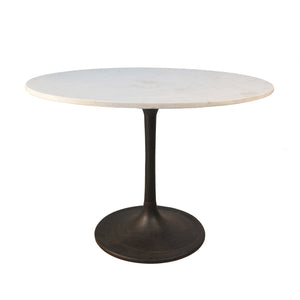 Homeroots 40" White And Black Rounded Marble And Iron Pedestal Base Dining Table   517851