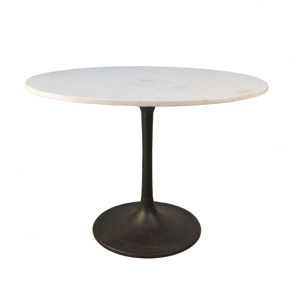 Homeroots 40" White And Black Rounded Marble And Iron Pedestal Base Dining Table   517851