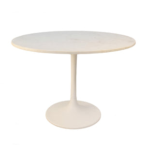 Homeroots 40" White Rounded Marble And Iron Pedestal Base Dining Table   517852