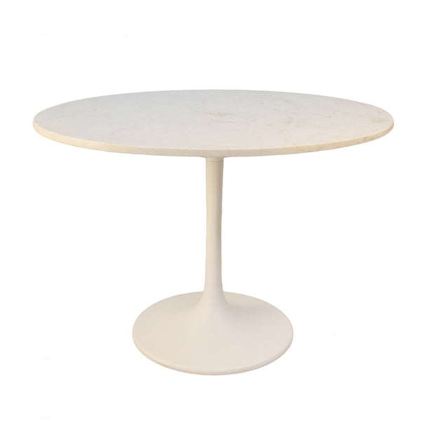 Homeroots 40" White Rounded Marble And Iron Pedestal Base Dining Table   517852