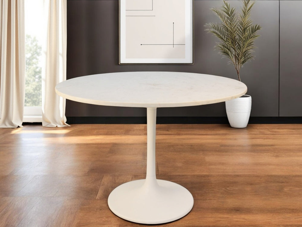 HomeRoots 40" White Marble Dining Table with Iron Pedestal Base - Modern Round Design for Stylish Spaces 517852