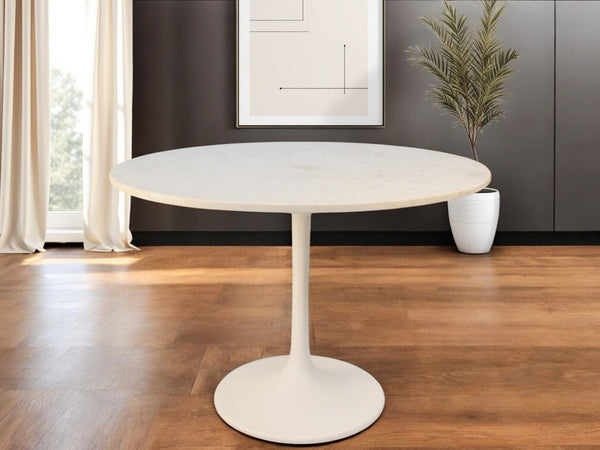 HomeRoots 40" White Marble Dining Table with Iron Pedestal Base - Modern Round Design for Stylish Spaces 517852