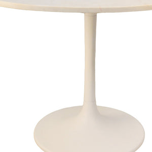 Homeroots 40" White Rounded Marble And Iron Pedestal Base Dining Table   517852