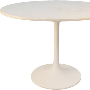 Homeroots 40" White Rounded Marble And Iron Pedestal Base Dining Table   517852
