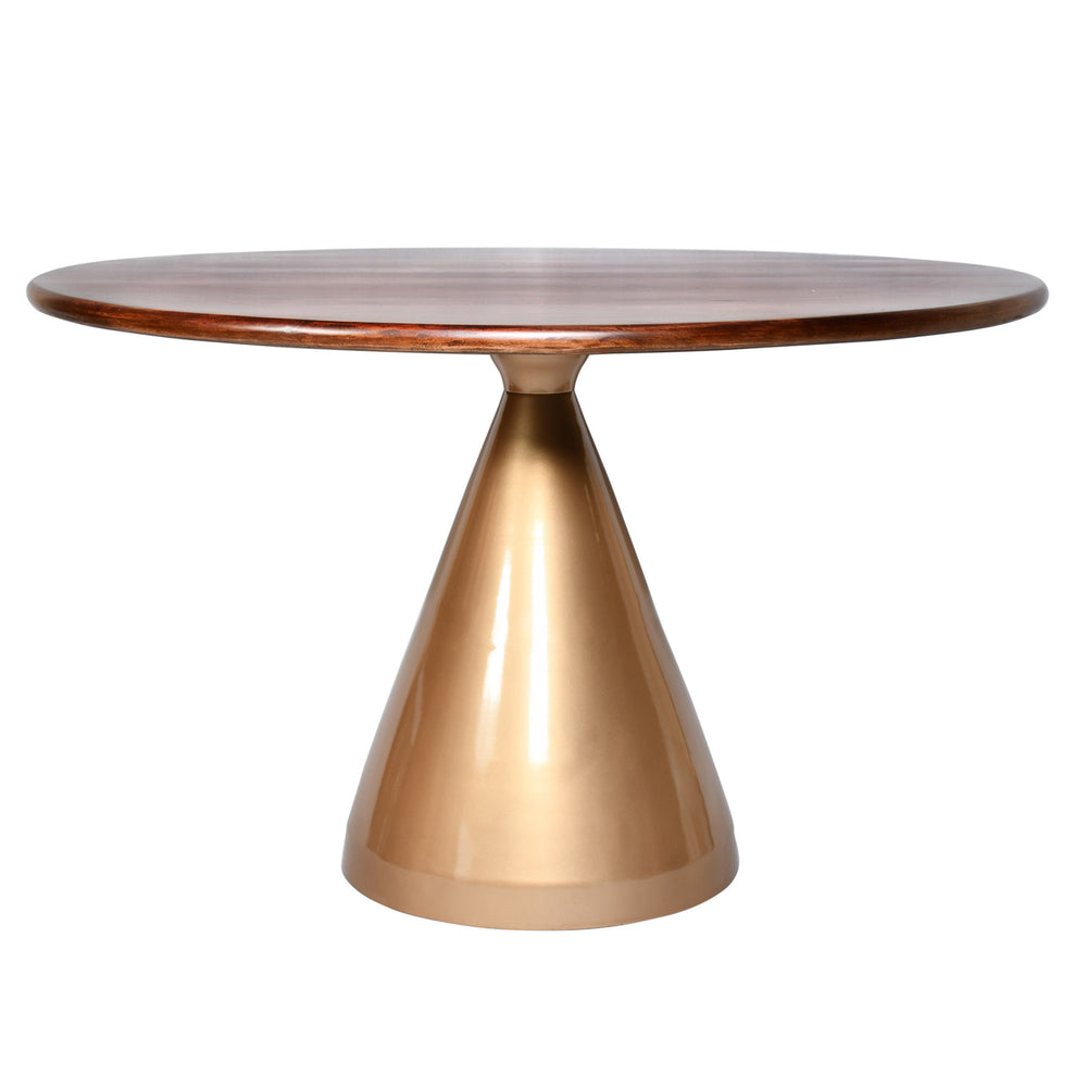 Homeroots 48" Brown And Gold Rounded Solid Wood And Iron Pedestal Base Dining Table   517853