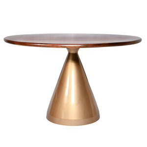 Homeroots 48" Brown And Gold Rounded Solid Wood And Iron Pedestal Base Dining Table   517853