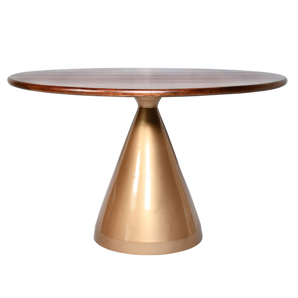 Homeroots 48" Brown And Gold Rounded Solid Wood And Iron Pedestal Base Dining Table   517853