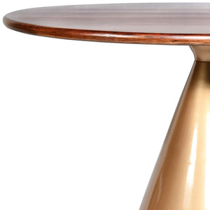 Homeroots 48" Brown And Gold Rounded Solid Wood And Iron Pedestal Base Dining Table   517853