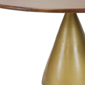 Homeroots 48" Brown And Gold Rounded Solid Wood And Iron Pedestal Base Dining Table   517854