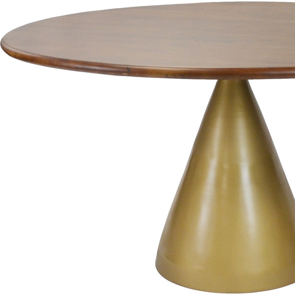 Homeroots 48" Brown And Gold Rounded Solid Wood And Iron Pedestal Base Dining Table   517854