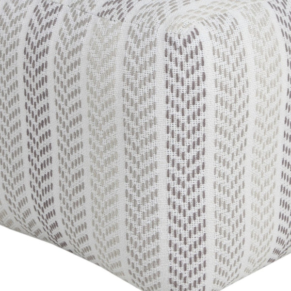HomeRoots 18" Cotton Chevron Pouf Ottoman - Stylish Modern Accent for Living Room, Bedroom, or Nursery Use Gray/White 517857