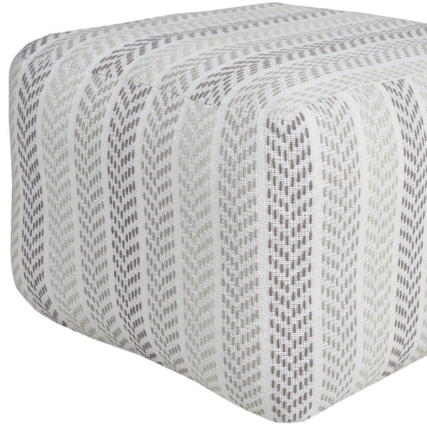 HomeRoots 18" Cotton Chevron Pouf Ottoman - Stylish Modern Accent for Living Room, Bedroom, or Nursery Use Gray/White 517857