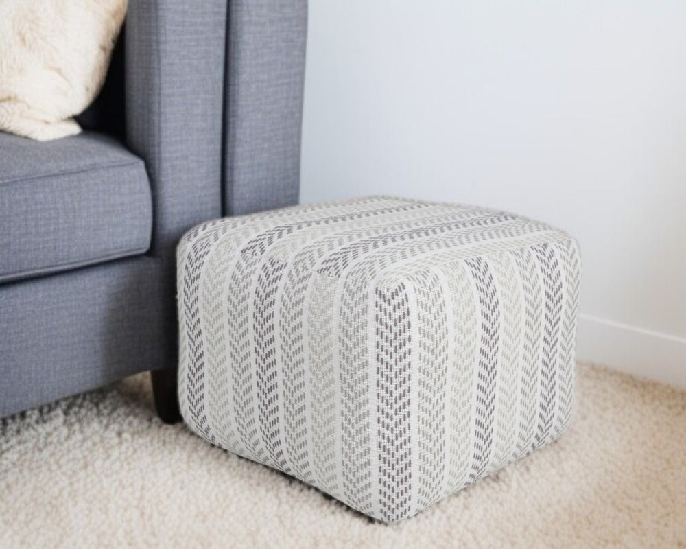 HomeRoots 18" Cotton Chevron Pouf Ottoman - Stylish Modern Accent for Living Room, Bedroom, or Nursery Use Gray/White 517857