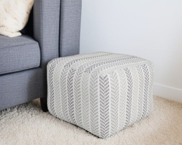 HomeRoots 18" Cotton Chevron Pouf Ottoman - Stylish Modern Accent for Living Room, Bedroom, or Nursery Use Gray/White 517857