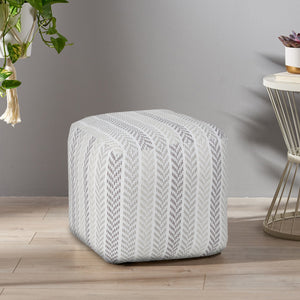 Homeroots 18" Cotton Ottoman Gray,White  517857