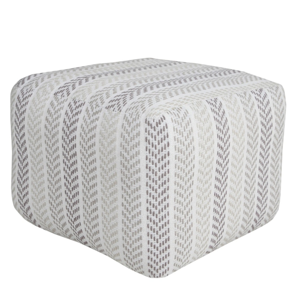 HomeRoots 18" Cotton Chevron Pouf Ottoman - Stylish Modern Accent for Living Room, Bedroom, or Nursery Use Gray/White 517857