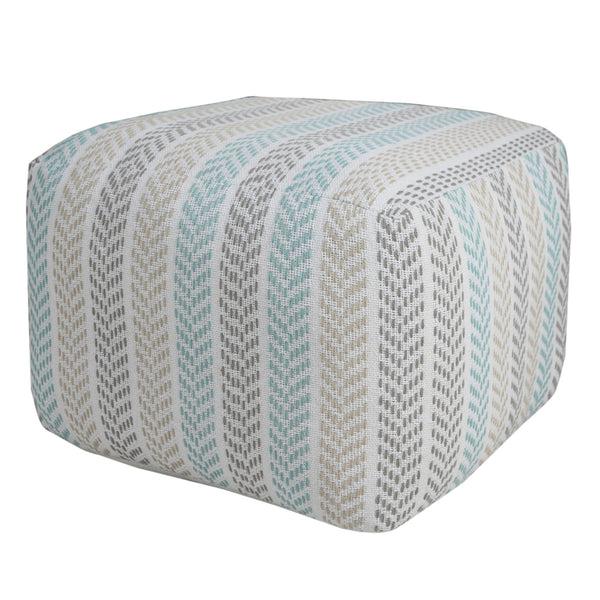 Homeroots 18" Blue 100% Cotton Ottoman Beige,Brown,Turquoise Cotton 517858