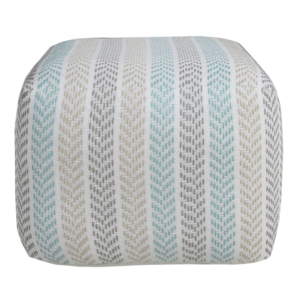 Homeroots 18" Blue 100% Cotton Ottoman Beige,Brown,Turquoise Cotton 517858